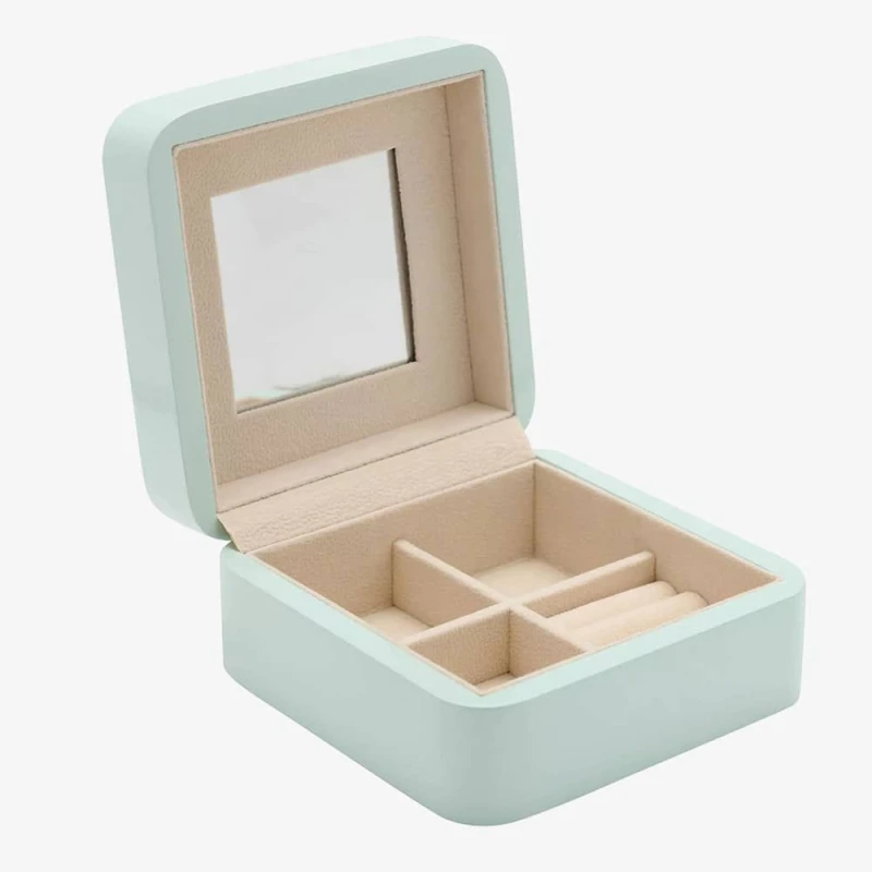 Image of T.H.Baker Sophia Blue Lift Up Square Wooden Jewellery Box SP3332 Blue female