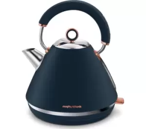 image of Morphy Richards Accents Rose Gold and Midnight Blue Traditional Kettle - 1.5L - Pyramid Kettle - 102039