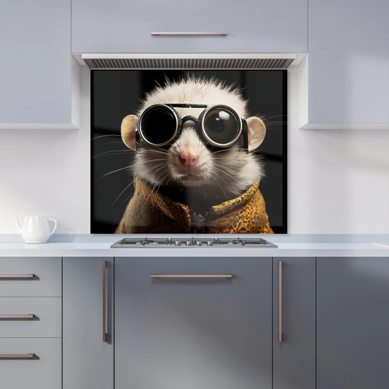 Image of Warren Reed - Designer Realistic Doormouse with Glasses Kitchen Splashback in White Size: 600mm x 750mm White Unisex 600mm x 750mm