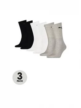 image of Puma 6 Pack of Crew Socks - Black/Grey/White, Size 39-42, Men