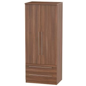 Image of Robert Dyas Edina Ready Assembled 2-Door Wardrobe with Drawers - Walnut