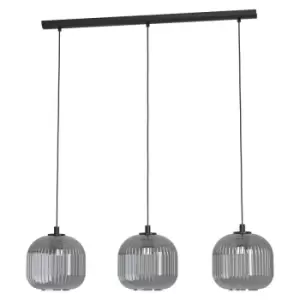 image of Eglo Mantunalle Three Light Smoked Black Glass Pendant