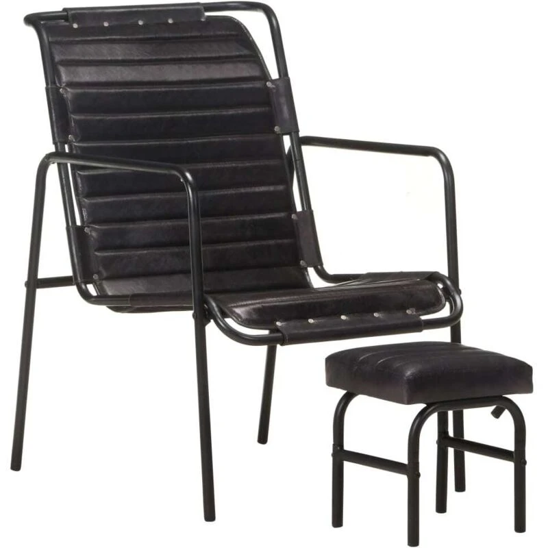 Image of VIDAXL Relaxing Armchair with a Footrest Black Real Leather Vidaxl 8720286082355