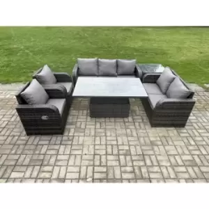 Image of Fimous 7 Seater Outdoor Dark Grey PE Rattan Lounge Complete Sofa Set with Side Table
