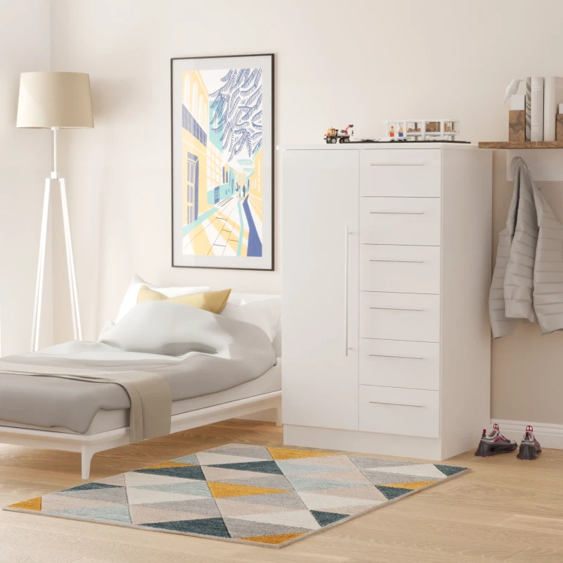 Image of Ready Assembled 2 U Carlton 1 Door 5 Drawer Kids Robe (Ready Assembled) in White Size: Large White Unisex Large