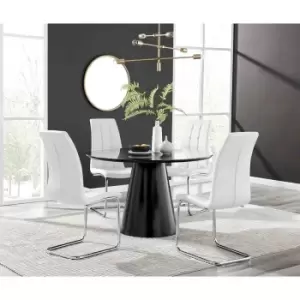Image of Furniture Box Palma Black Semi Gloss Round Dining Table and 4 White Murano Chairs