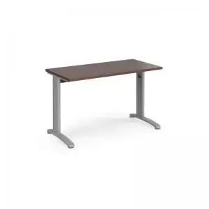 image of TR10 straight desk 1200mm x 600mm - silver frame and walnut top