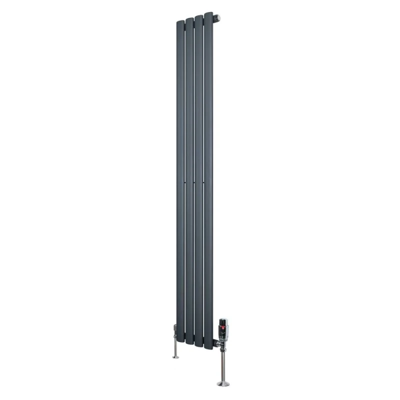 Image of Monstershop Oval Single Column Radiator & Valves - 1600mm x 240mm - Anthracite in Grey Grey Unisex