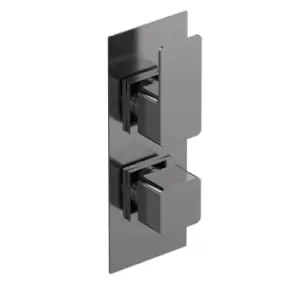 image of Nuie Windon Twin Thermostatic Valve With Diverter - Brushed Gun Metal