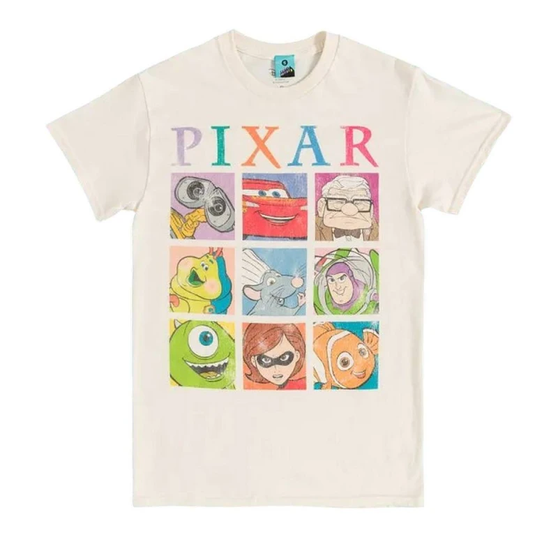 Image of Disney Pixar Mens Retro Grid T-Shirt in Natural Size: Medium Natural Male M