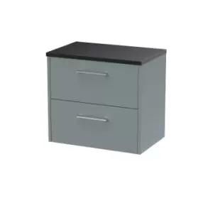 image of Hudson Reed Juno 600mm Wall Hung 2 Drawer Vanity & Sparkling Black Laminate Top - Coastal Grey