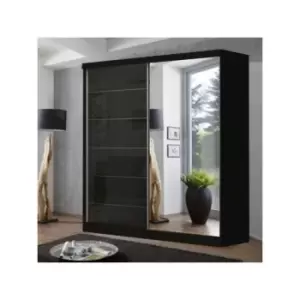 Image of Modern Bedroom Infinity High Gloss Mirror Sliding Door Wardrobe 200cm - Black