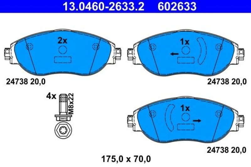 Image of Brake pad set ATE 13.0460-2633.2