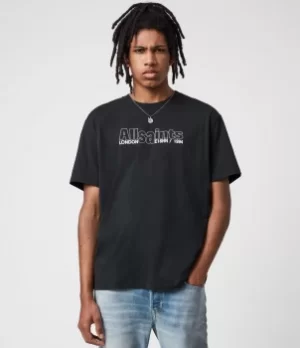 Image of AllSaints Mens Hollowpoint Crew T-Shirt, Jet Black, Size: L