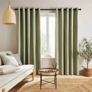 Image of Catherine Lansfield Chambray Yarn Dyed 100% Cotton Eyelet Curtains, Sage, 66 x 72 Inch