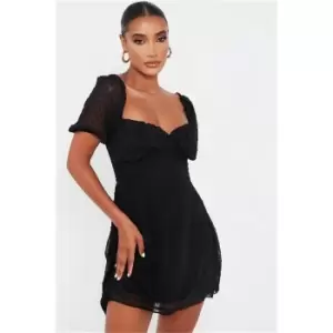 image of I Saw It First Dobby Mesh Short Puff Sleeve Skater Dress - Black