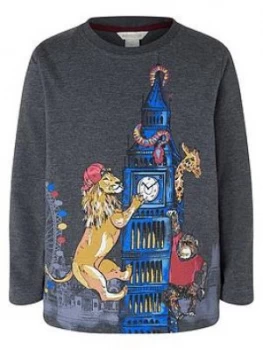 Image of Monsoon Boys London Long Sleeve T-Shirt - Charcoal, Size 7-8 Years