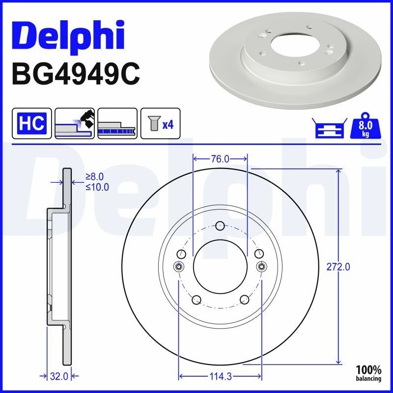 Image of DELPHI Brake disc DELPHI BG4949C
