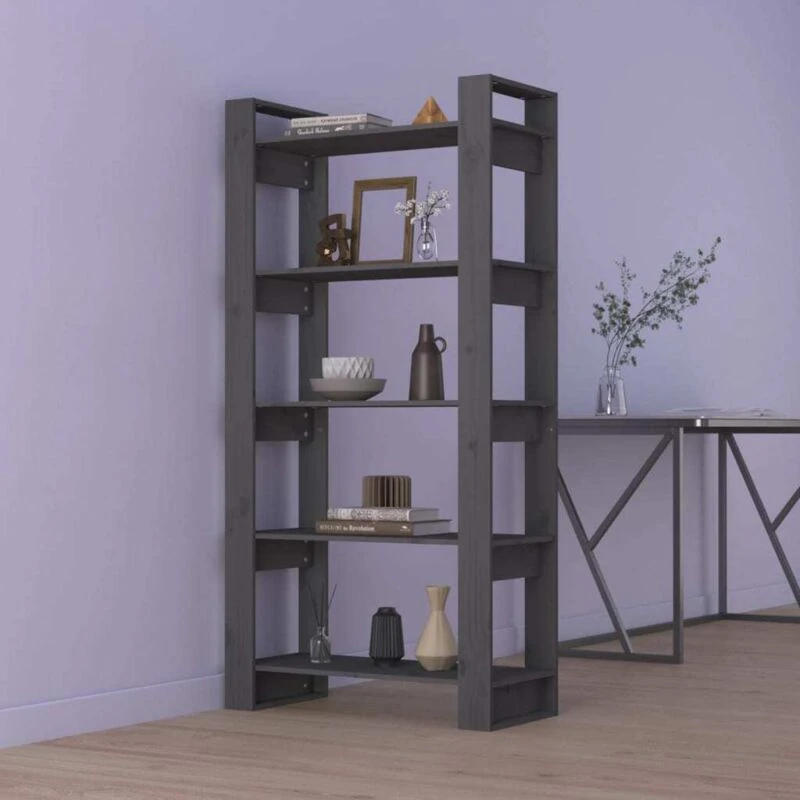 Image of VIDAXL Vidaxl - Book Cabinet/Room Divider Grey 80x35x160cm Solid Wood 8720286905494