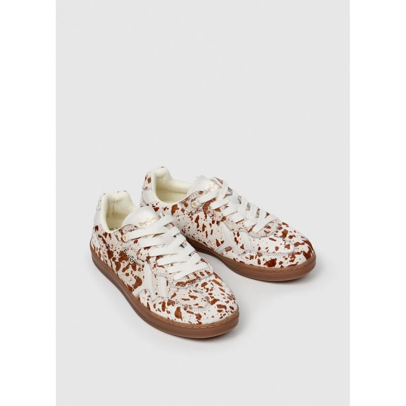 Image of Pepe Jeans Ball Animal Cow Print Trainers Beige Print Polyester 37 (4)