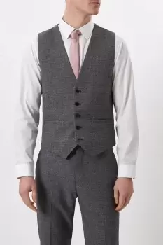 image of Mens Grey Texture Grid Check Waistcoat