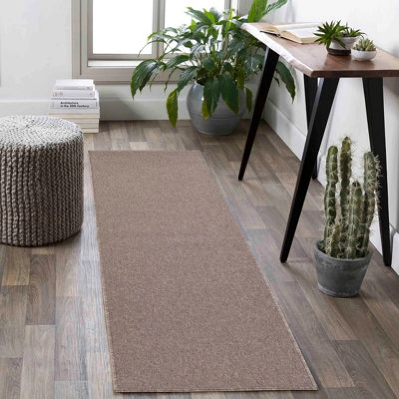 Image of Simple Low Pile Modern Tufted Area Rugs For Living Room With Felt Backing Dark Beige 60X220 Cm
