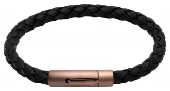 Image of Unique & Co Black Leather Matte Brown IP Clasp Bracelet Jewellery