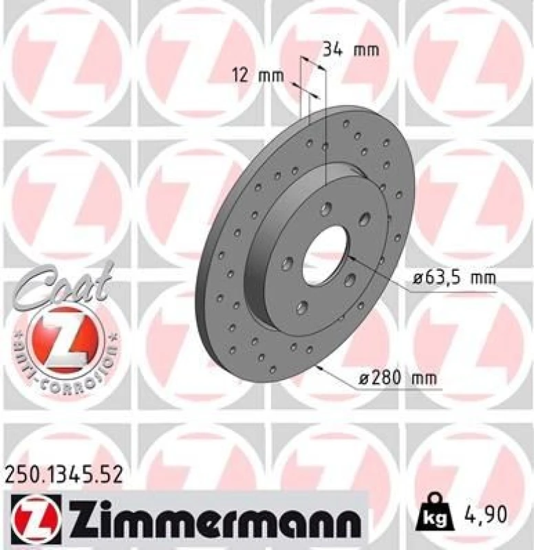 Image of ZIMMERMANN Brake disc ZIMMERMANN 250.1345.52