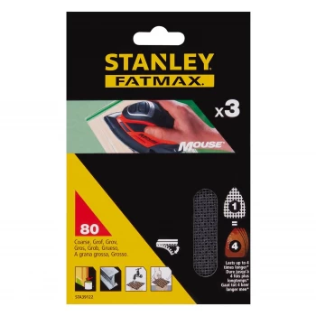 image of Stanley Fatmax - 3x 80g Mouse Mesh Sanding Sheets