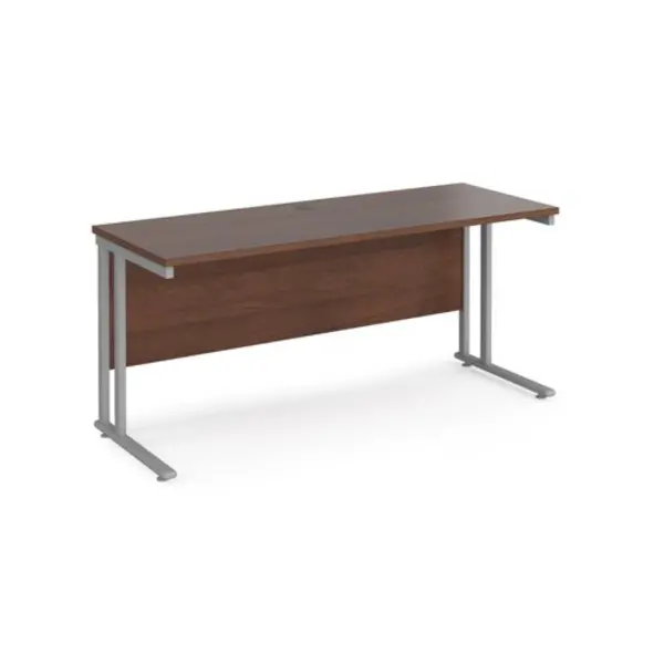 image of Maestro 25 Office Desk 1600mm Rectangular Desk With Cantilever Leg Walnut Tops With Silver Frames 600mm Depth Maestro 25 MC616SW