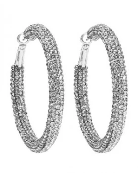 image of Silver Crystal Pave Tube Hoop Earring