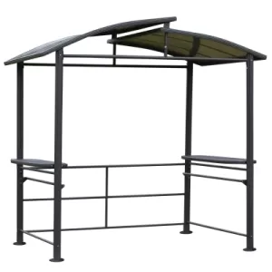 image of Outsunny 2.4 x 1.5m Grill Gazebo Outdoor BBQ Gazebo Canopy with Side Shelves Hanging Poles Great Ventilation PC Board