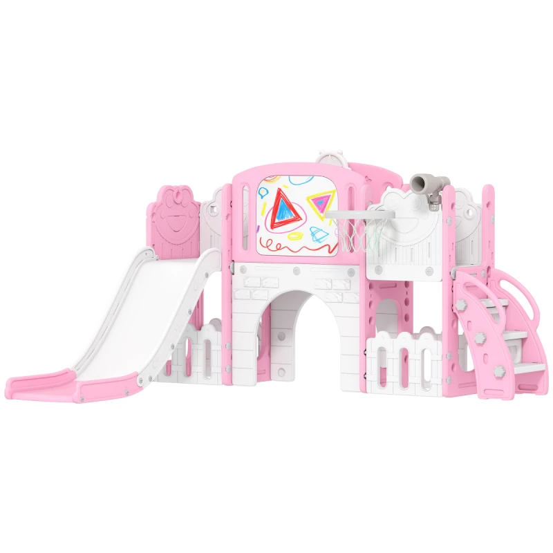 Image of AIYAPLAY 7 in 1 Toddler Slide Set, Frog Theme Playset with Basketball Hoop, Pink 331-088V00PK