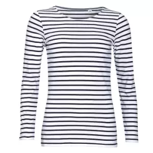 Image of SOLS Womens/Ladies Marine Long Sleeve Stripe T-Shirt (M) (White/Navy)