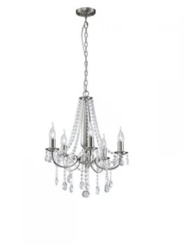 Image of Ceiling Pendant Chandelier 5 Light Satin Nickel, Crystal