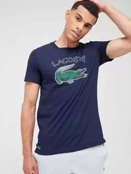 image of Mens Lacoste SPORT Crocodile Print Jersey T-Shirt Size 5 - L Navy Blue