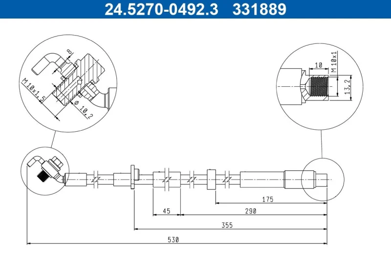 Image of ATE 24.5270-0492.3 Brake Hose with banjo bolt Brake Hose (83)