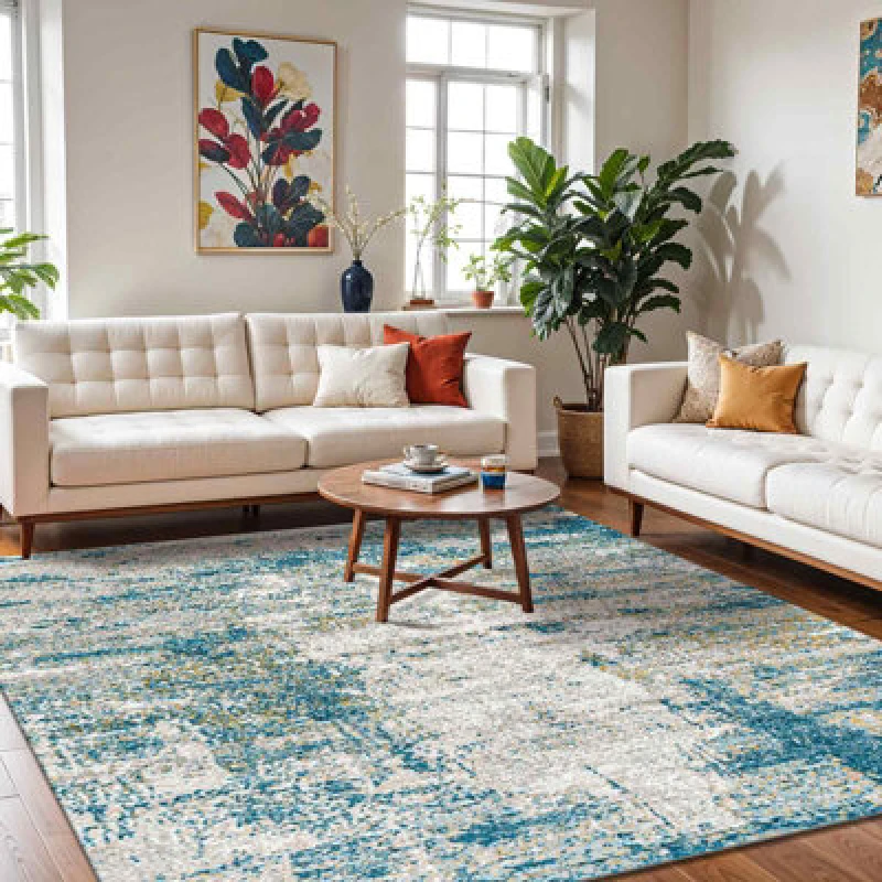 Image of Livabliss Abstract Modern Marble Dark Teal Maylene Area Rug 160 X 213cm - Easy Care, Non Shedding, Ideal For Living Room & Bedroom