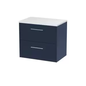 image of Hudson Reed Juno 600mm Wall Hung 2 Drawer Vanity & Sparkling White Laminate Top - Electric Blue