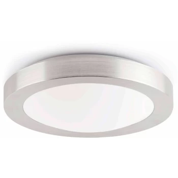 Faro Logos-2 - 2 Light Medium Round Bathroom Flush Ceiling Light Aluminium, White IP44, E27