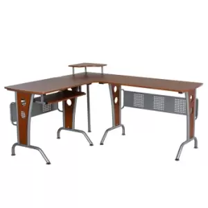 Image of HOMCOM L-Shaped Corner Work Desk Gaming Office w/ Steel Frame CPU Rack Keyboard Tray Space-Saving Melamine Coating Computer Home Workstation Brown