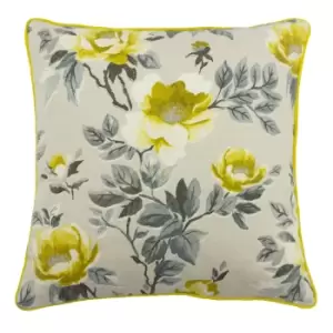 Image of Peony Country Floral Cushion Ochre, Ochre / 45 x 45cm / Polyester Filled