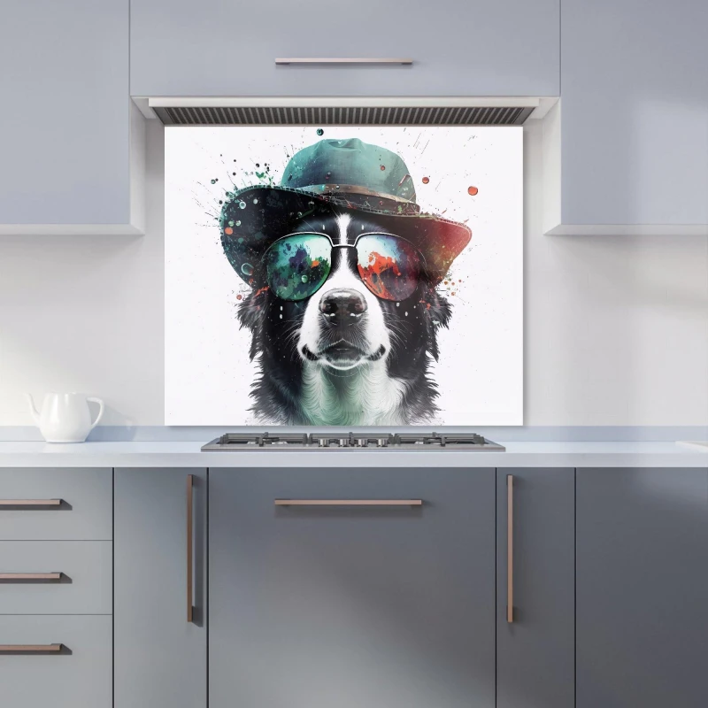 Image of Warren Reed - Designer Border Collie Dog Face Splashart Kitchen Splashback Size: 600mm x 750mm Multicolor Unisex 600mm x 750mm