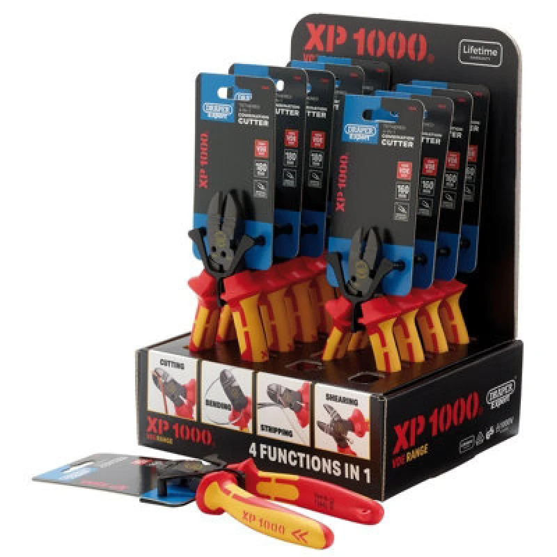 Image of Draper Xp1000 Counter Top Display Of Vde 160mm 4-In-1 Tethered Combination Cutters & 180mm 4-In-1 Tethered Combination Cutters (10 Piece)