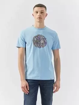 image of Pretty Green Festival Paisley Printed Logo T-Shirt - Blue Size M, Men