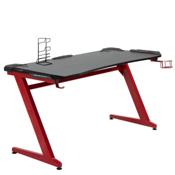 Image of HOMCOM Computer Gaming Desk Writing Table with Cup Holder & Headphone Hook - Red/Black
