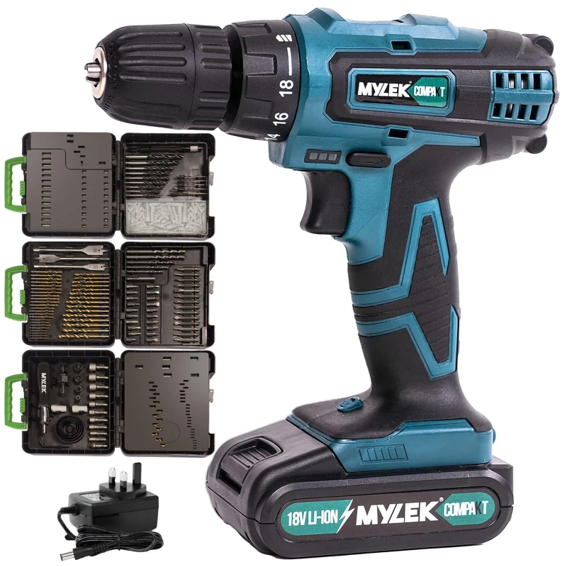 Image of MYLEK Cordless Drill VCB with 204 Piece Accessory Kit Green