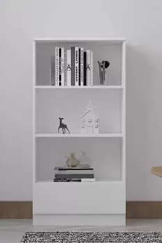 Image of 3 Tier Matt White Bookcase With Drawer