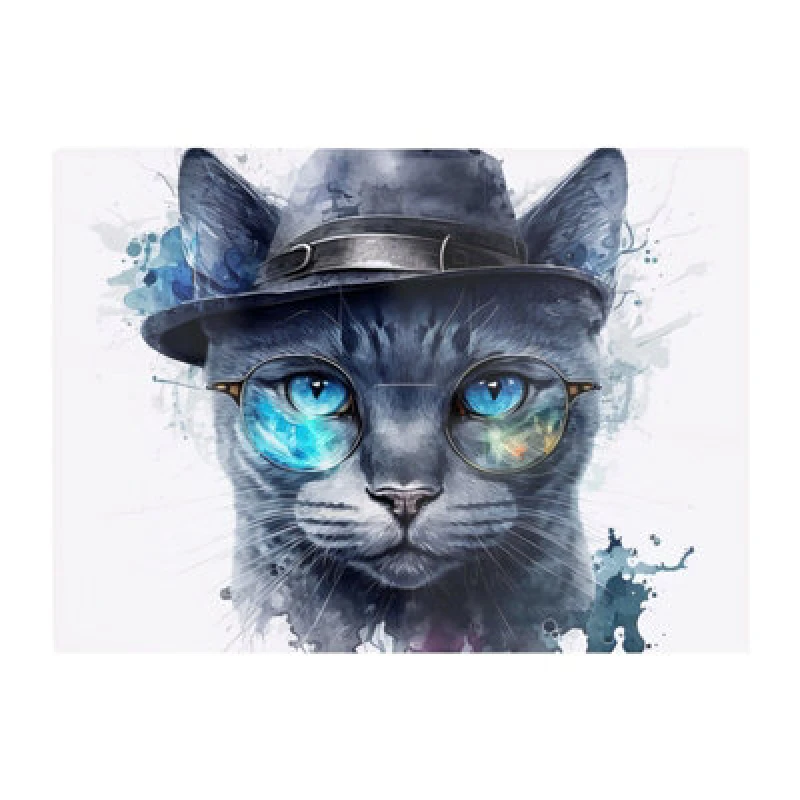 Image of Warren Reed Designer Russian Blue Cat With Glasses Splashart Chopping Board