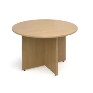 image of Arrow head leg circular meeting table 1200mm - oak